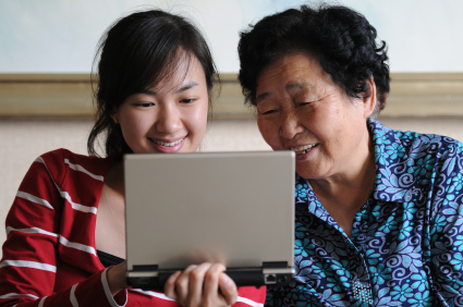 Happy grandparent connecting with grandchild